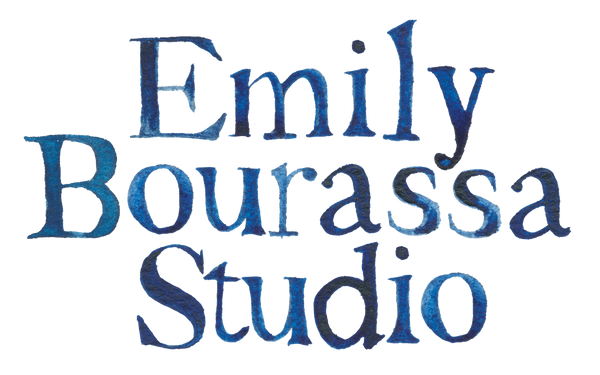 Emily Bourassa Studio logo — navy hand painted lettering